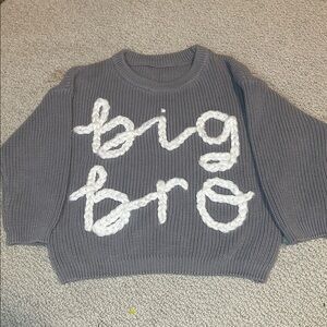 100% Cotton Gray Knit Sweater with White 'Big Bro' Design
